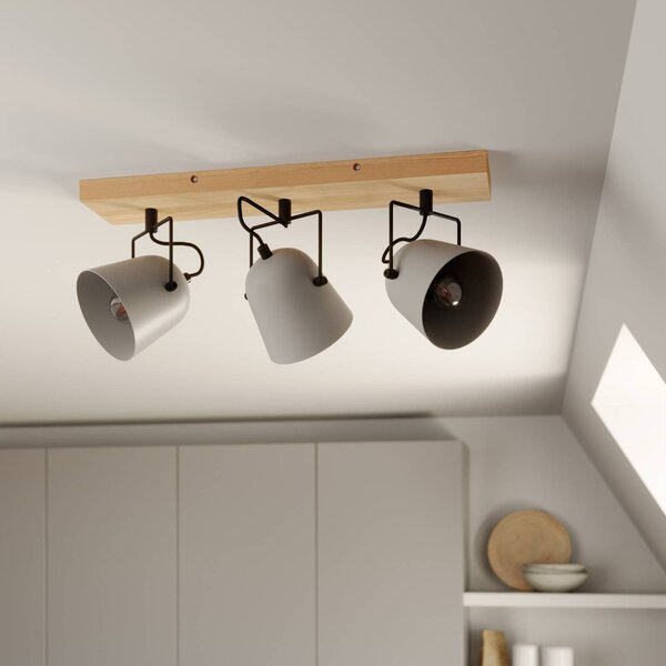 Lindby Adalin lampa sufitowa, 3-punktowa, szara Lindby, możliwość ściemniania, jasne drewno, salon / jadalnia, drewno, nowoczesny