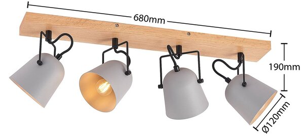Lindby Adalin lampa sufitowa, 4-punktowa, szara Lindby, możliwość ściemniania, jasne drewno, salon / jadalnia, drewno, nowoczesny