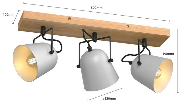 Lindby Adalin lampa sufitowa, 3-punktowa, szara Lindby, możliwość ściemniania, jasne drewno, salon / jadalnia, drewno, nowoczesny