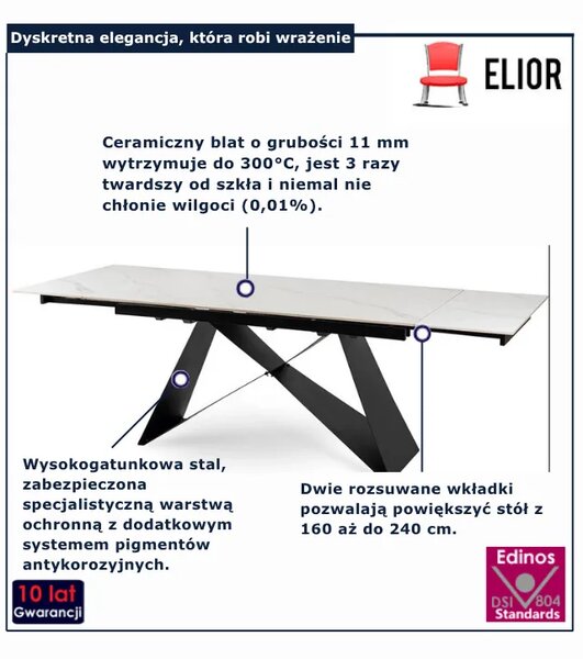Rozkładany stół biały marmur + czarny L7-E09