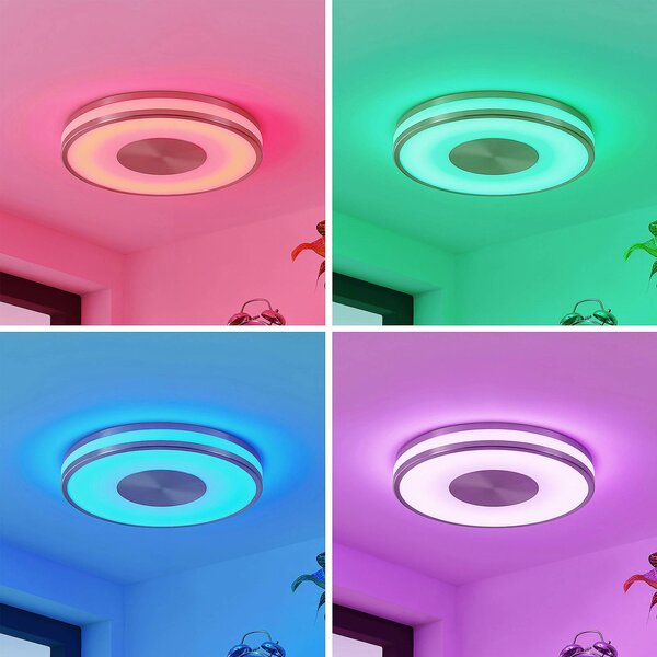 Lampa sufitowa LED Fjella Lindby, możliwość ściemniania, aluminiowy / szary / cynkowy, salon / jadalnia, metal, nowoczesny