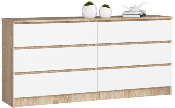 Komoda do sypialni, STILO, 6 szuflad, 160x40x77 cm, dąb sonoma, biel, mat | TYLETEGOTU