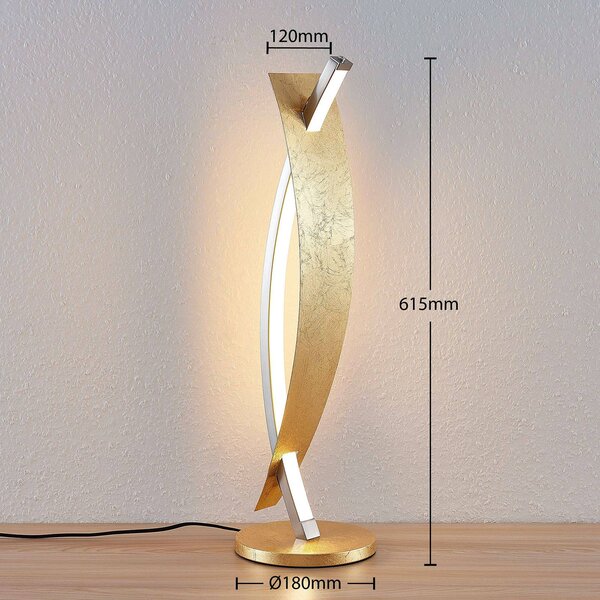 Lampa stołowa LED Marija Lucande, możliwość ściemniania, mosiężny / złoty, salon / jadalnia, metal, nowoczesny