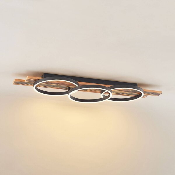 Lampa sufitowa LED Sentoa Lindby, możliwość ściemniania, jasne drewno, salon / jadalnia, drewno, nowoczesny