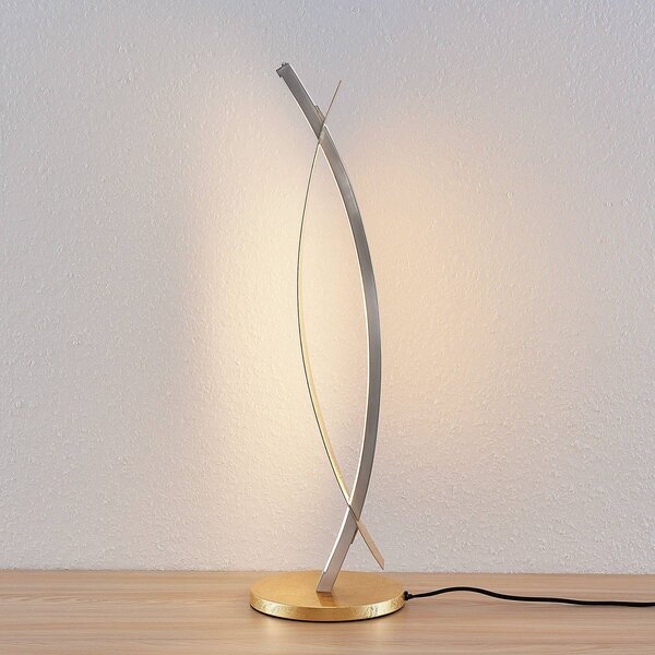 Lampa stołowa LED Marija Lucande, możliwość ściemniania, mosiężny / złoty, salon / jadalnia, metal, nowoczesny