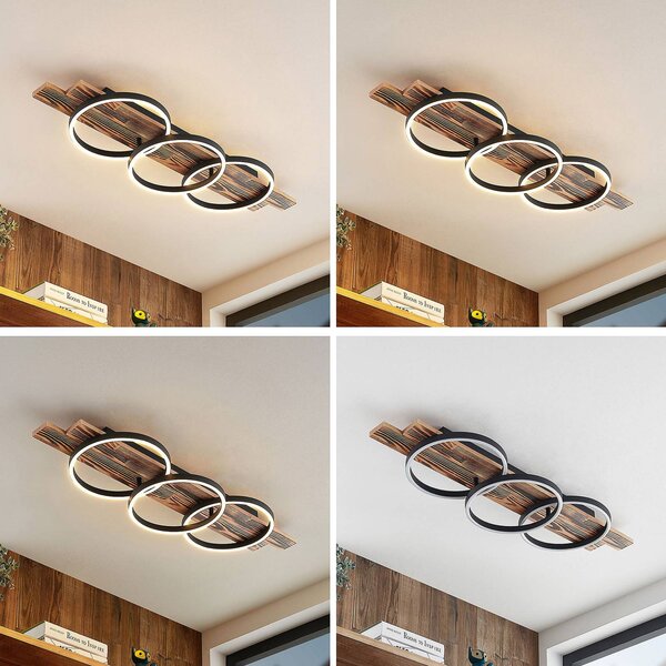 Lampa sufitowa LED Sentoa Lindby, możliwość ściemniania, jasne drewno, salon / jadalnia, drewno, nowoczesny