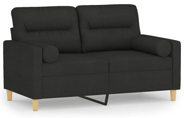 Sofa 2-osobowa z poduszkami, czarna, 120 cm, tkanina