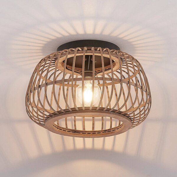 Lampa sufitowa Bominio Lindby, możliwość ściemniania, jasne drewno, salon / jadalnia, drewno, skandynawski