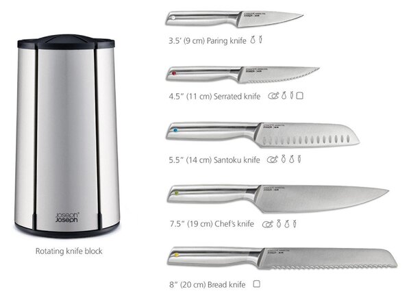 Zestaw noży ze stojakiem ogrotowym 5 szt. ze stali nierdzewnej Elevate Steel – Joseph Joseph