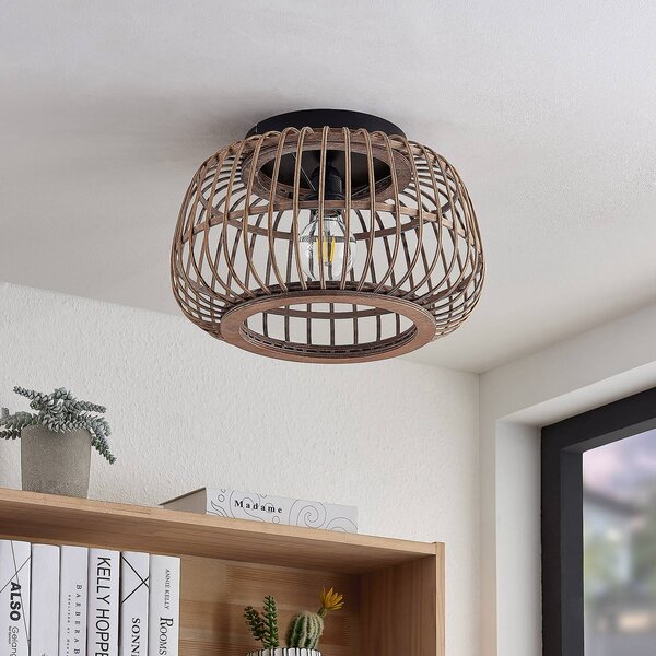 Lampa sufitowa Bominio Lindby, możliwość ściemniania, jasne drewno, salon / jadalnia, drewno, skandynawski