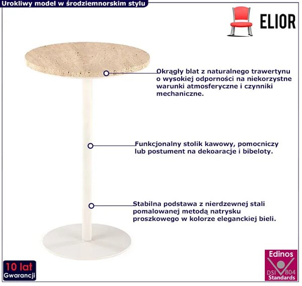 Okrągły stolik z blatem z naturalnego trawertynu S1-H84