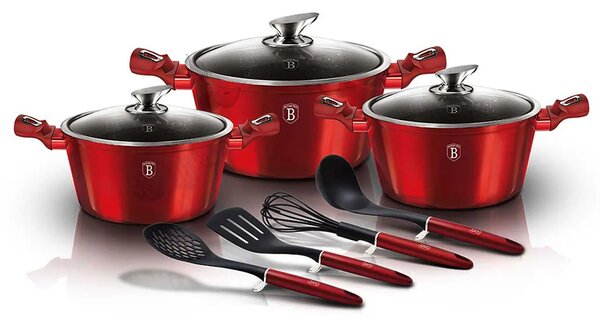 Komplet czerwonych garnków z przyborami kuchennymi Black P8-M58