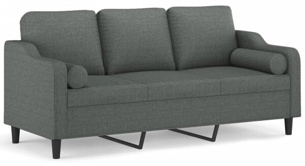 Sofa 3-osobowa z poduszkami, ciemnoszara, 180 cm, tkanina