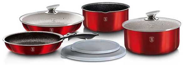 Czerwony zestaw aluminiowych garnków i patelni F3-P70