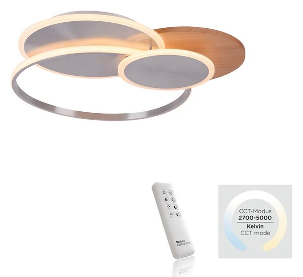 Paul Neuhaus Lampa sufitowa LED Palma, możliwość ściemniania, ciemne drewno, salon / jadalnia, aluminium