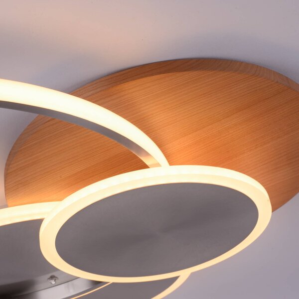 Paul Neuhaus Lampa sufitowa LED Palma, możliwość ściemniania, ciemne drewno, salon / jadalnia, aluminium