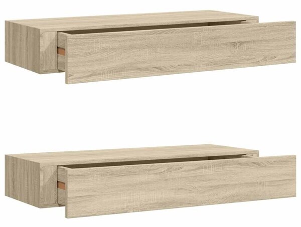 Półki ścienne z szufladą, 2 szt., dąb, 60x23,5x10 cm, mdf