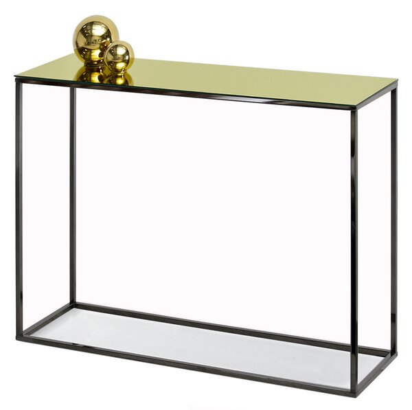 Designerska konsola do przedpokoju bali złote lustro na czarnym stelażu