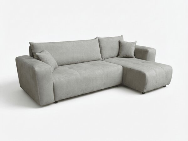 Jasnoszara rozkładana narożna sofa SORELA, dwustronna + 2 poduszki GRATIS
