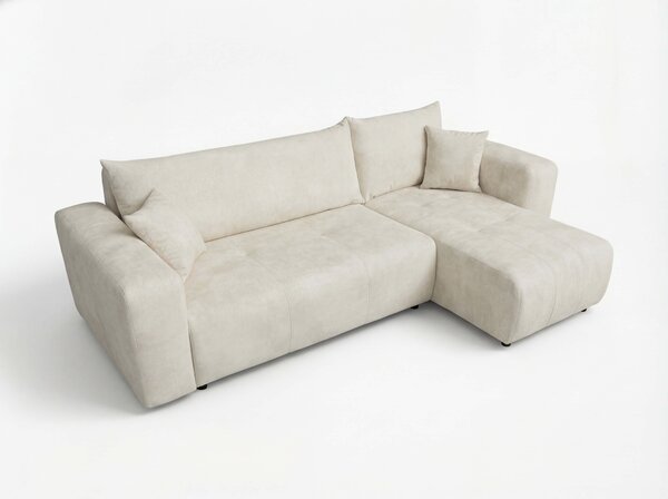 Kremowa rozkładana narożna sofa SORELA, dwustronna + 2 poduszki GRATIS
