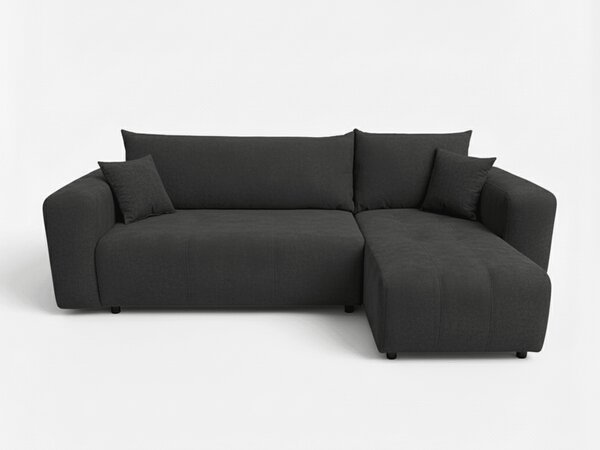 Czarna rozkładana narożna sofa SORELA, dwustronna + 2 poduszki GRATIS