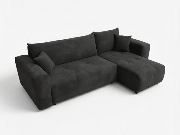 Czarna rozkładana narożna sofa SORELA, dwustronna + 2 poduszki GRATIS