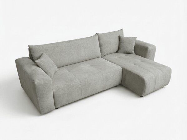 Jasnoszara rozkładana narożna sofa SORELA, dwustronna + 2 poduszki GRATIS