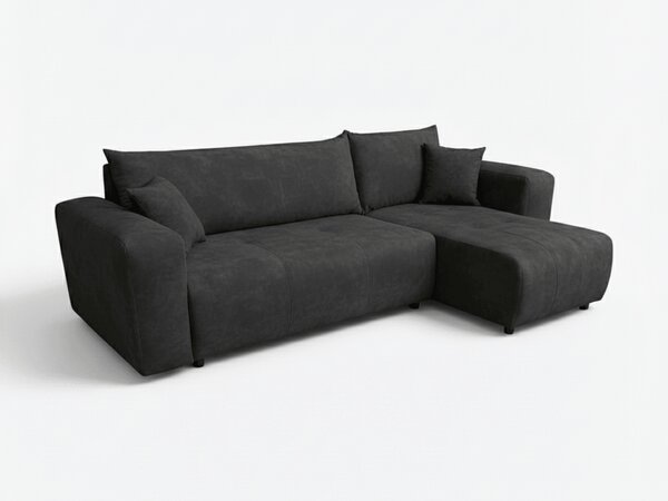 Czarna rozkładana narożna sofa SORELA, dwustronna + 2 poduszki GRATIS