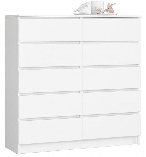 Komoda do salonu, sypialni, STILO, 10 szuflad, 120x40x121 cm, biel, mat | TYLETEGOTU