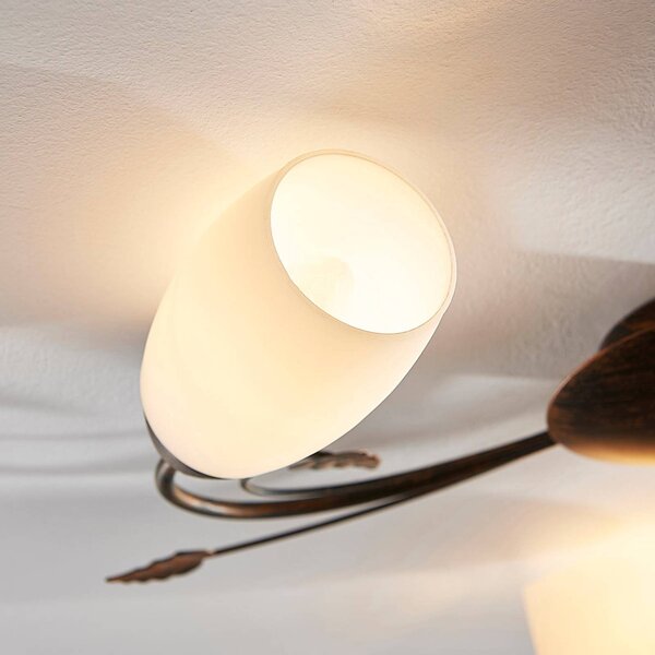 Lampa sufitowa Stefania Lindby, możliwość ściemniania, brązowy / rdzawy, salon / jadalnia, szkło, antyczny