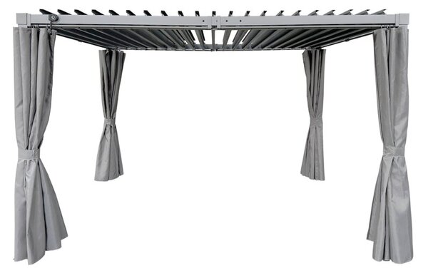 Pergola multiklimatyczna 3x4 m z zasłonami i regulowanym stalowym dachem, 12 m²