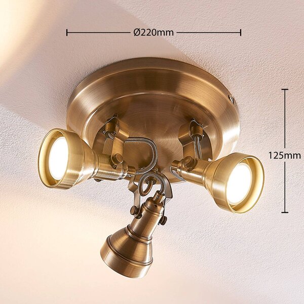 Lampa sufitowa PERSEAS Lindby, możliwość ściemniania, brązowy / mosiężny, salon / jadalnia, metal, antyczny