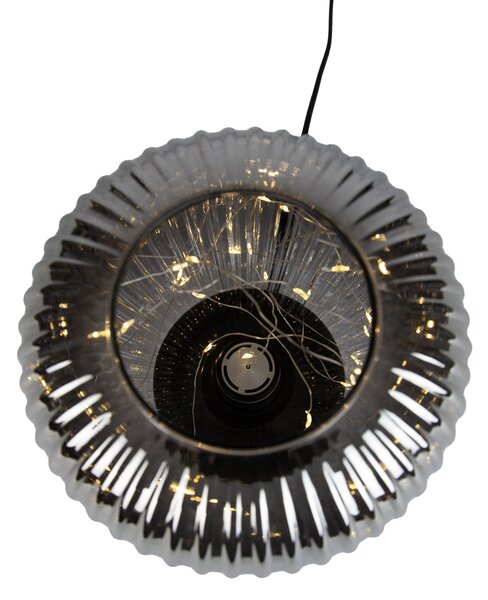 Lampa stołowa Art Deco czarna z przydymionym szkłem ze sznurem świetlnym E27 - Karel