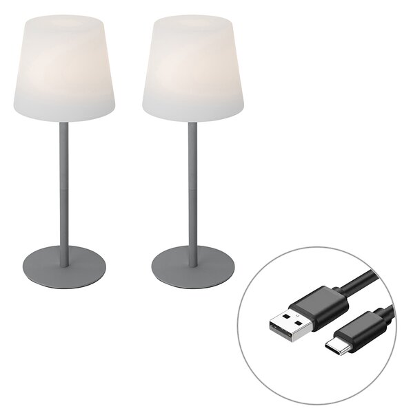 Zestaw 2 szare lamp stołowych z akumulatorem 40 cm IP54 - Jude