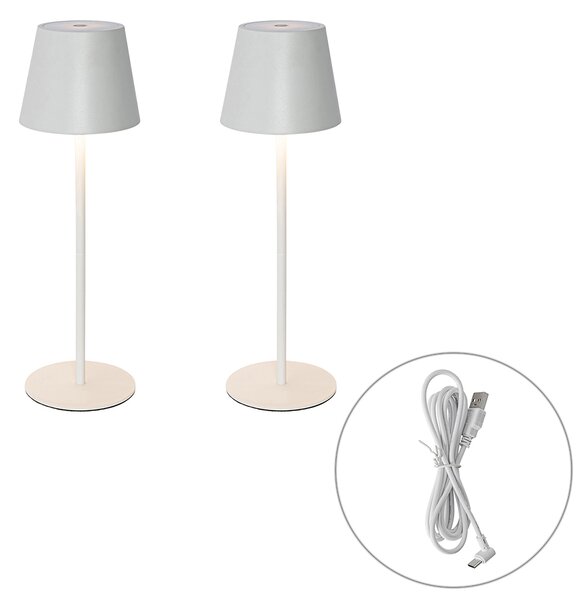 Zestaw 2 lamp stołowych białych ze ściemniaczem i funkcją ładowania - Murdock