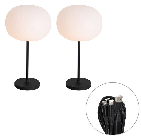 Zestaw 2 nowoczesnych lamp stołowych akumulatorowych białych - Maloi