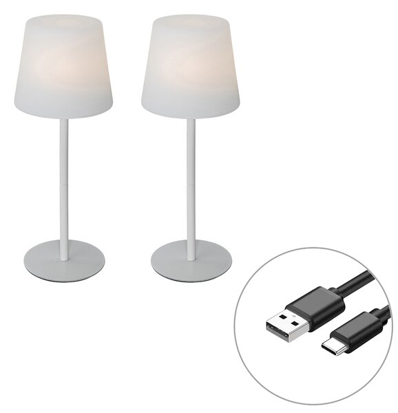 Zestaw 2 akumulatorowych lamp stołowych białych 40 cm IP54 - Jude