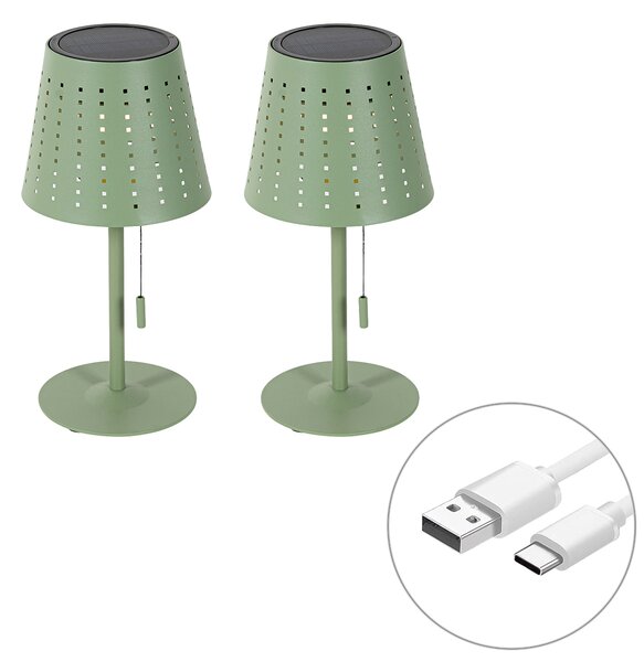 Zestaw 2 lamp stołowych zielonych w komplecie z diodą LED, 3-stopniowy ściemniacz, ładowanie i energia słoneczna - Ferre