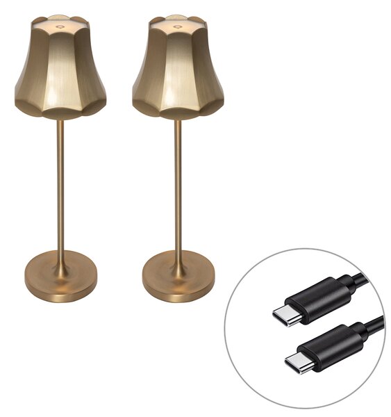Zestaw 2 lamp stołowych retro w kolorze różowego złota, ładowane USB, IP44 - Granny