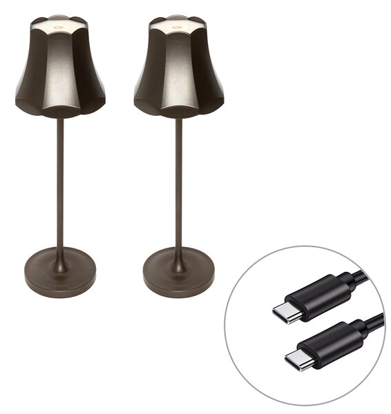 Zestaw 2 lamp stołowych retro ciemny brąz akumulatorowe IP44 - Granny