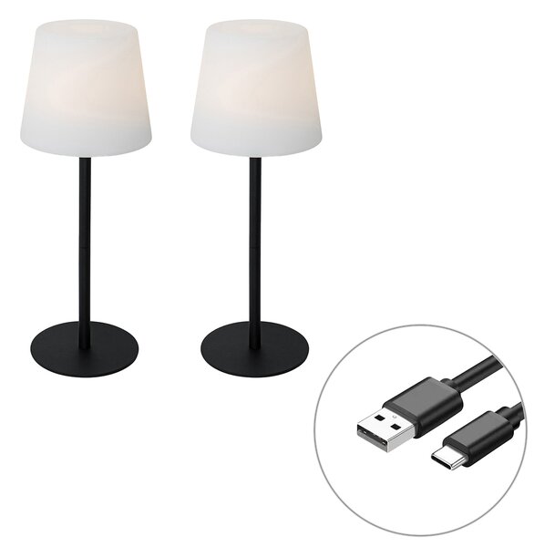 Zestaw 2 czarnych lamp stołowych akumulatorowych 40 cm IP54 - Jude