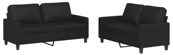 Sofa 2-osobowa z poduszkami, czarna, sztuczna skÃ³ra