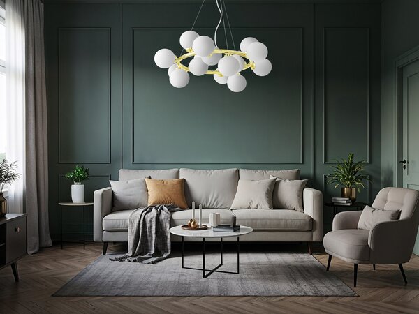 LAMPA WISZĄCA NOWOCZESNA ZŁOTO KLASYCZNE BIAŁE KULE MARSIADA 15