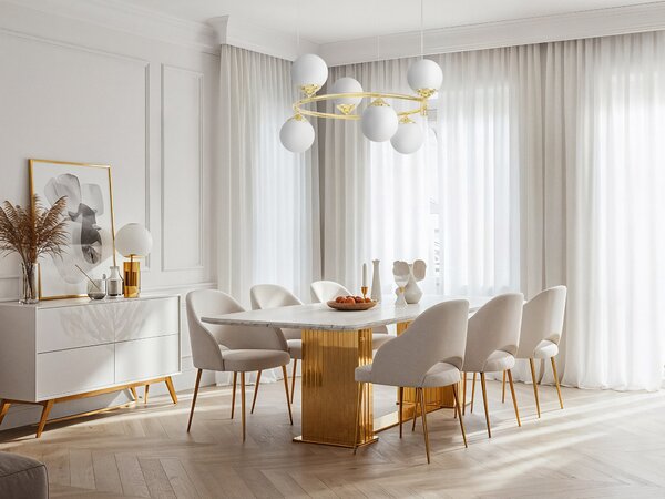 LAMPA WISZĄCA SUFITOWA ŻYRANDOL NOWOCZESNA ZŁOTO KLASYCZNE BIAŁE KULE FINO 6 LED