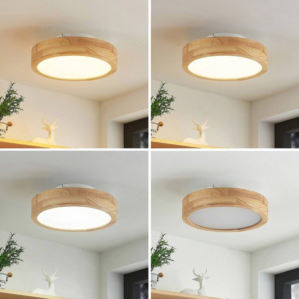 Lampa sufitowa Lanira Lindby, możliwość ściemniania, jasne drewno, salon / jadalnia, drewno, nowoczesny