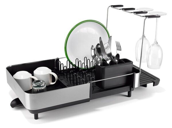 Czarny regulowany plastikowy ociekacz 35,5x38 cm Extend Steel Plus – Joseph Joseph
