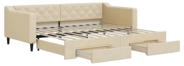 Sofa rozsuwana z szufladami, kremowa, 90x200 cm, tkanina