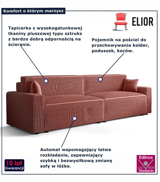 Łososiowa sofa rozkładana z pojemnikiem na pościel L0-L28