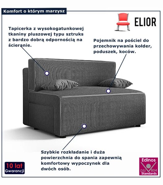 Ciemnoszara sztruksowa sofa rozkładana T7-A38