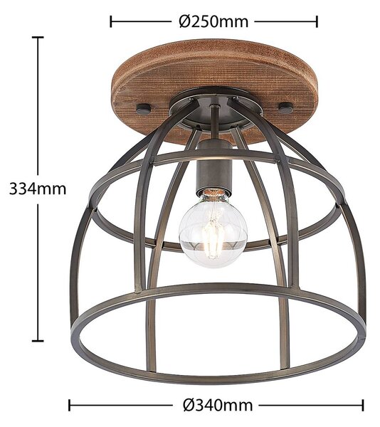 Lampa sufitowa Rutger Lindby, możliwość ściemniania, ciemne drewno, salon / jadalnia, drewno, vintage